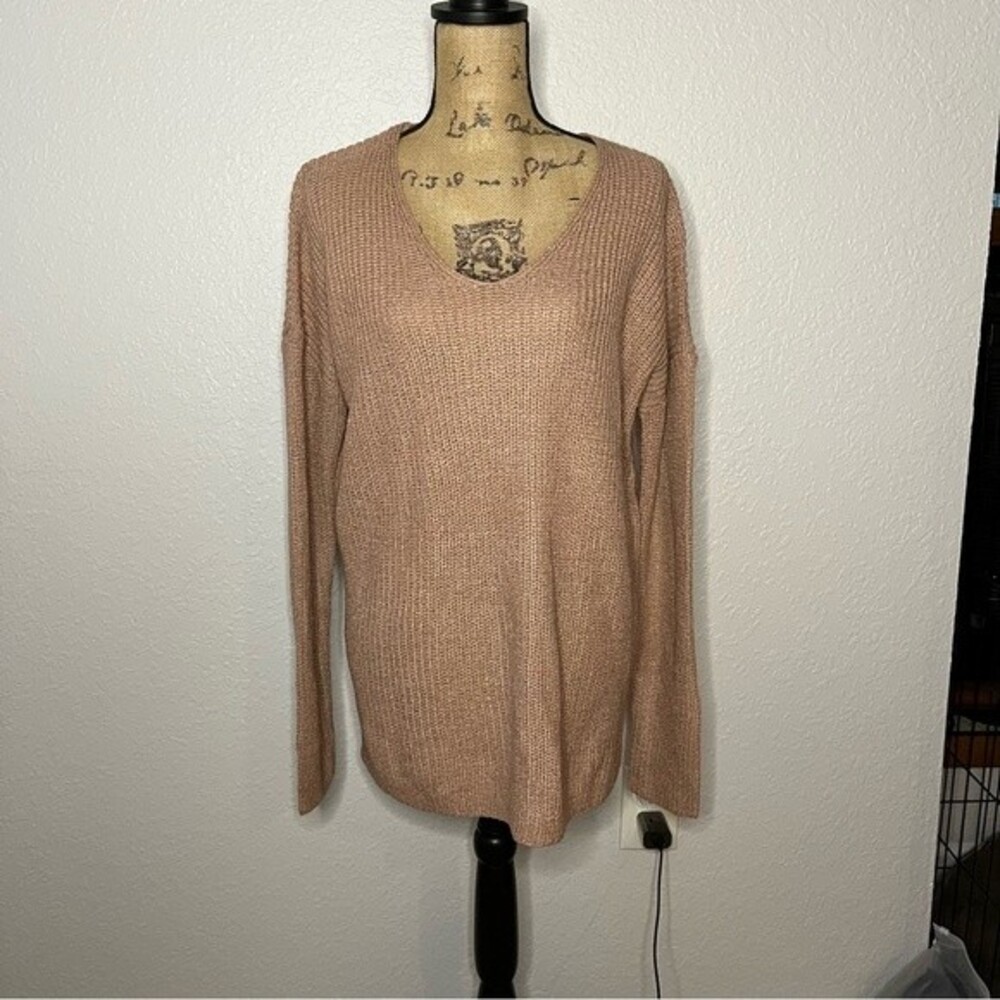 Magnolia Boutique Womens Blush Pink Long Sleeve V Neck Knit Sweater sz M